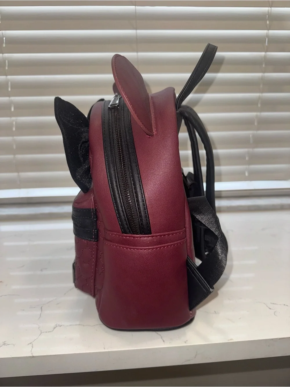 Burgundy Ear Backpack with Black Bow